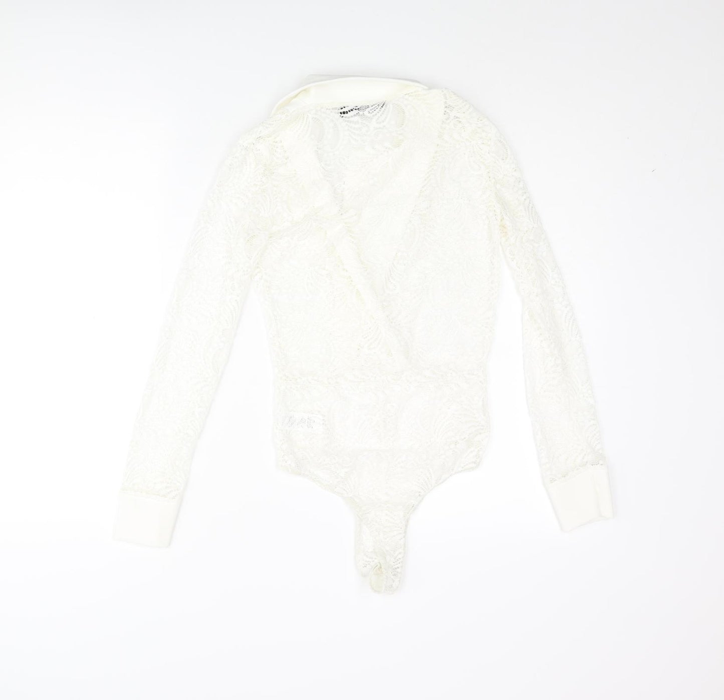 PRETTYLITTLETHING Womens Ivory Nylon Bodysuit One-Piece Size 4 Snap