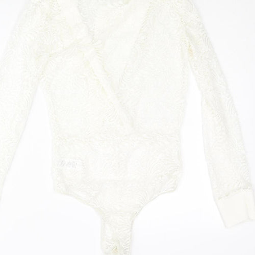 PRETTYLITTLETHING Womens Ivory Nylon Bodysuit One-Piece Size 4 Snap
