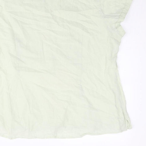 Marks and Spencer Womens Green Cotton Basic Blouse Size 18 Henley - Pleated Front Floral Embroidery