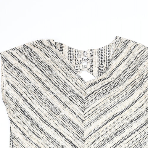 M&Co Womens Beige Geometric Polyester Basic Blouse Size 14 V-Neck - Open Back Detail Tie