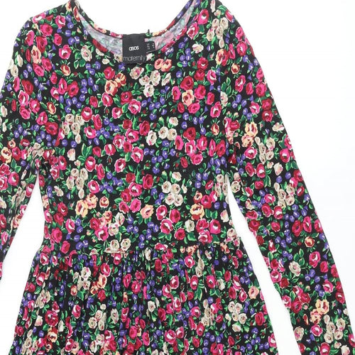 ASOS Womens Multicoloured Floral Viscose A-Line Size 8 Roll Neck Pullover