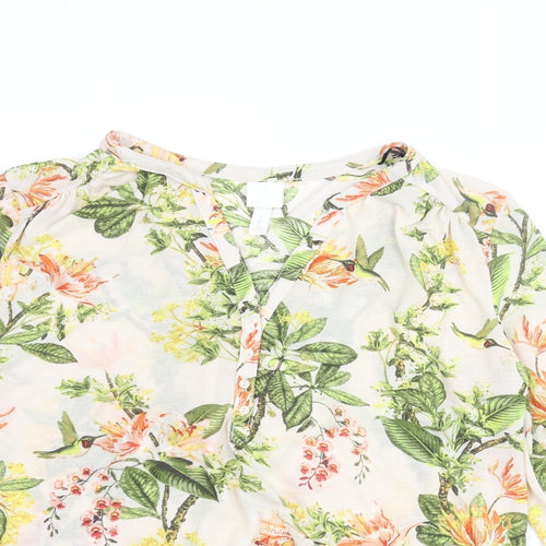 H&M Womens Multicoloured Floral Polyester Basic Blouse Size M V-Neck