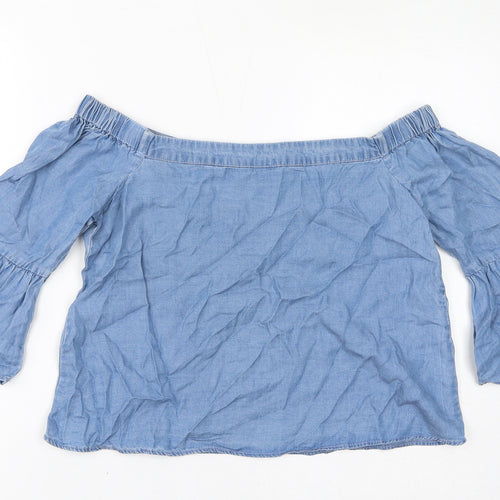 FOREVER 21 Womens Blue Lyocell Basic T-Shirt Size S Off the Shoulder