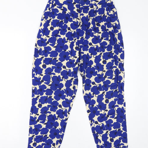 H&M Womens Blue Floral Viscose Cropped Trousers Size 6 L22 in Regular Zip
