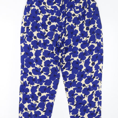 H&M Womens Blue Floral Viscose Cropped Trousers Size 6 L22 in Regular Zip