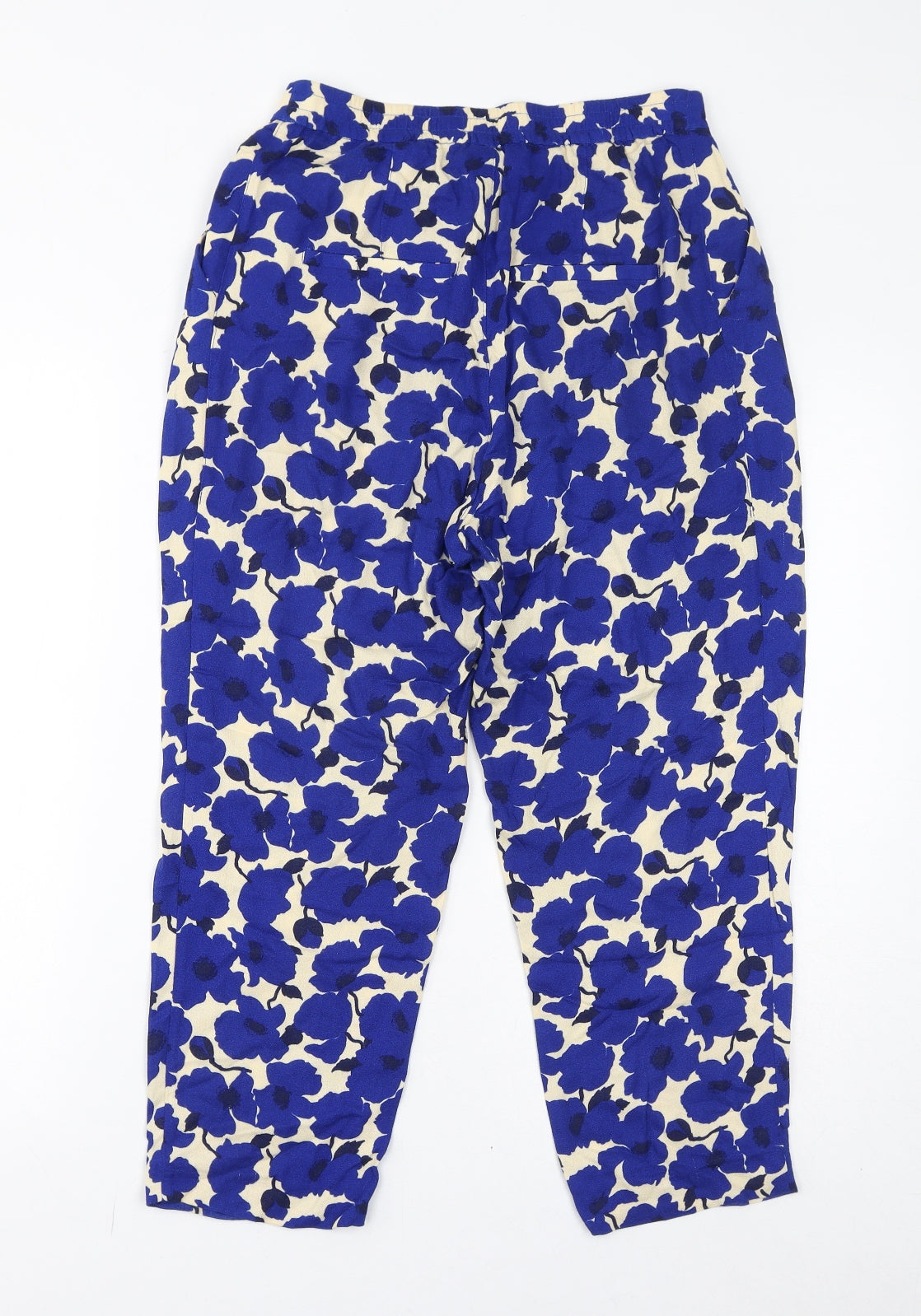 H&M Womens Blue Floral Viscose Cropped Trousers Size 6 L22 in Regular Zip