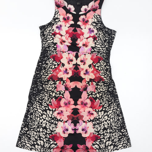H&M Womens Black Floral Polyester Tank Dress Size M Round Neck Pullover - Leopard print