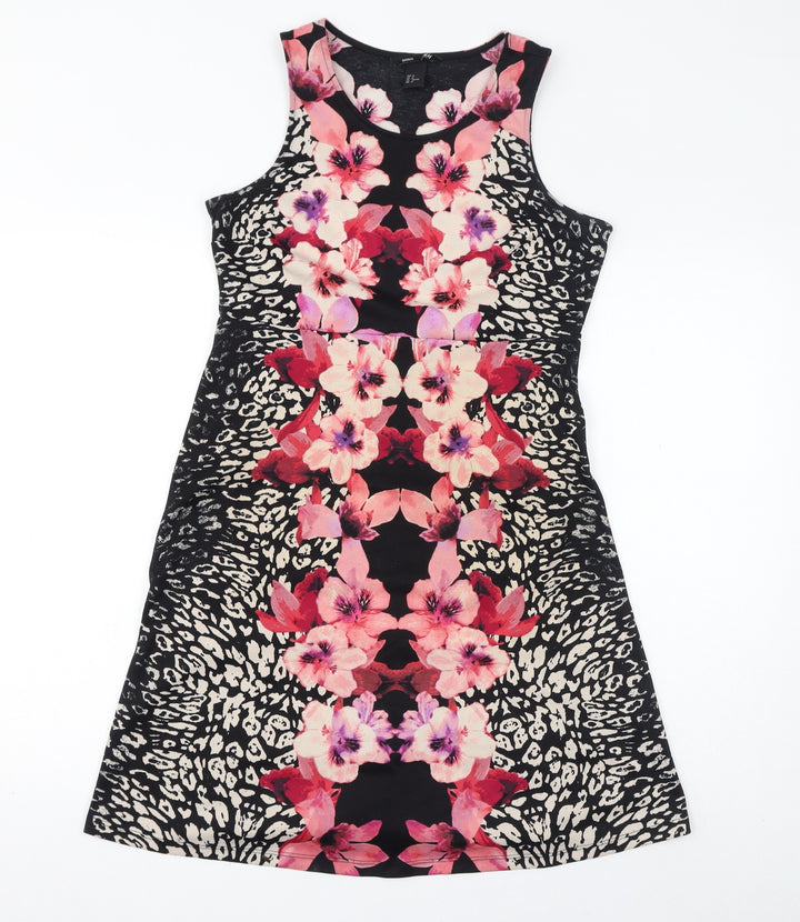 H&M Womens Black Floral Polyester Tank Dress Size M Round Neck Pullover - Leopard print