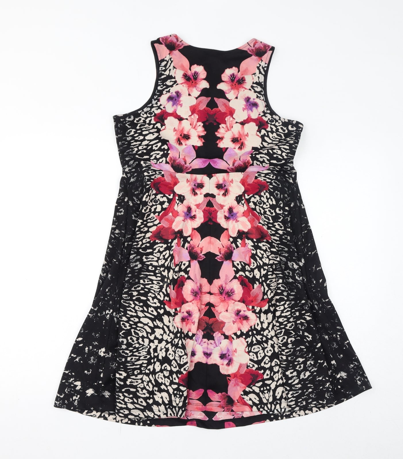 H&M Womens Black Floral Polyester Tank Dress Size M Round Neck Pullover - Leopard print