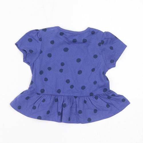 Marks and Spencer Baby Blue Polka Dot Cotton Basic T-Shirt Size 0-3 Months Round Neck Pullover