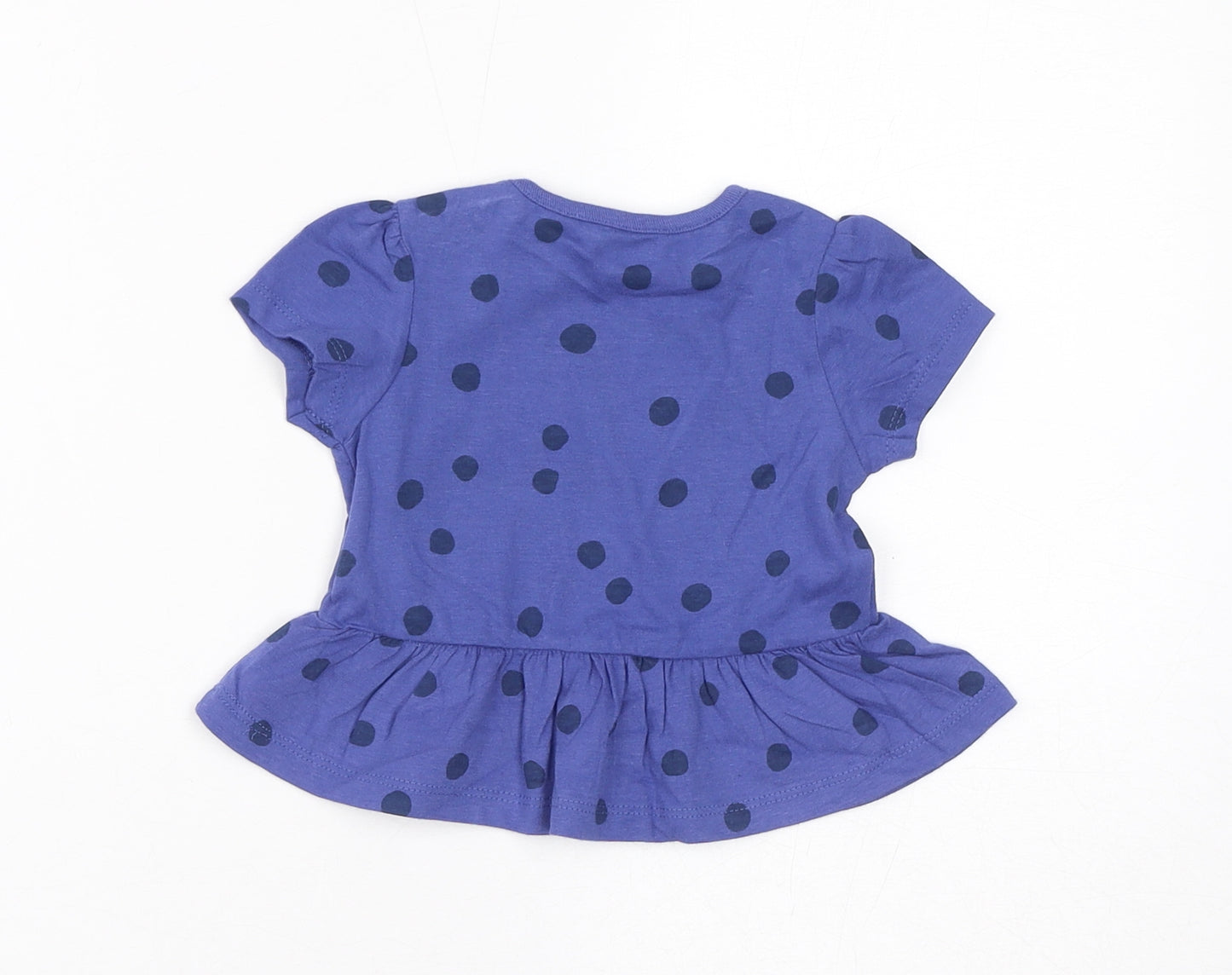 Marks and Spencer Baby Blue Polka Dot Cotton Basic T-Shirt Size 0-3 Months Round Neck Pullover