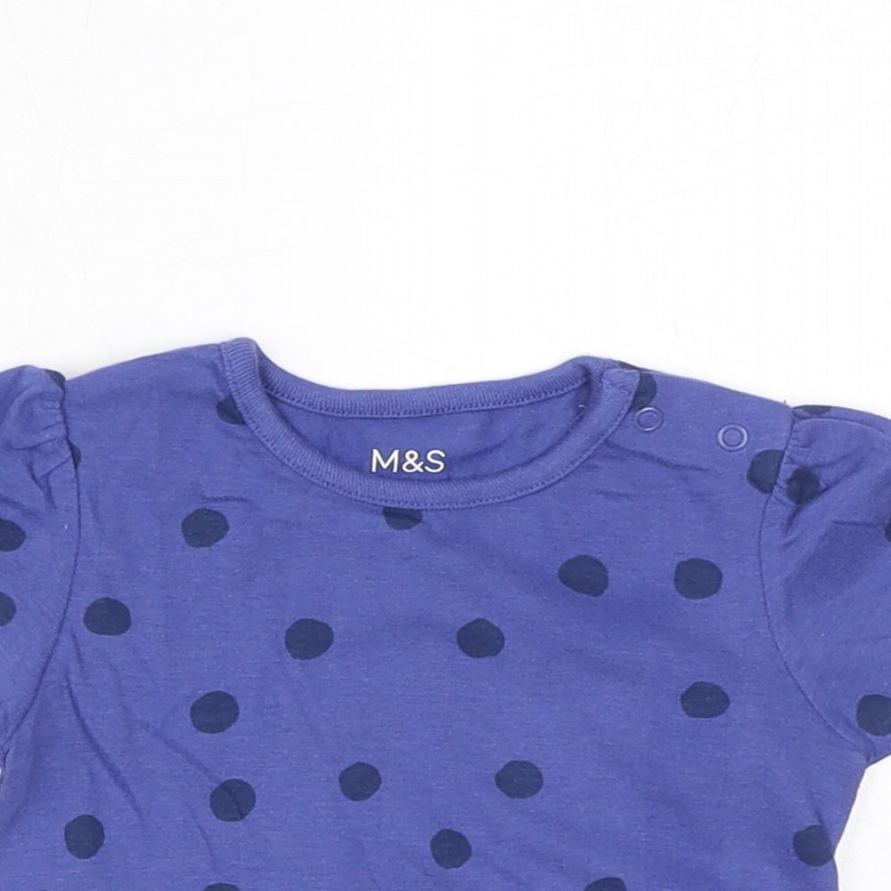 Marks and Spencer Baby Blue Polka Dot Cotton Basic T-Shirt Size 0-3 Months Round Neck Pullover