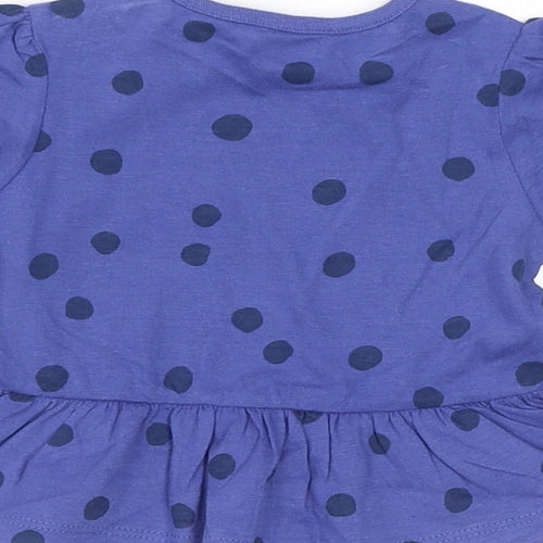 Marks and Spencer Baby Blue Polka Dot Cotton Basic T-Shirt Size 0-3 Months Round Neck Pullover