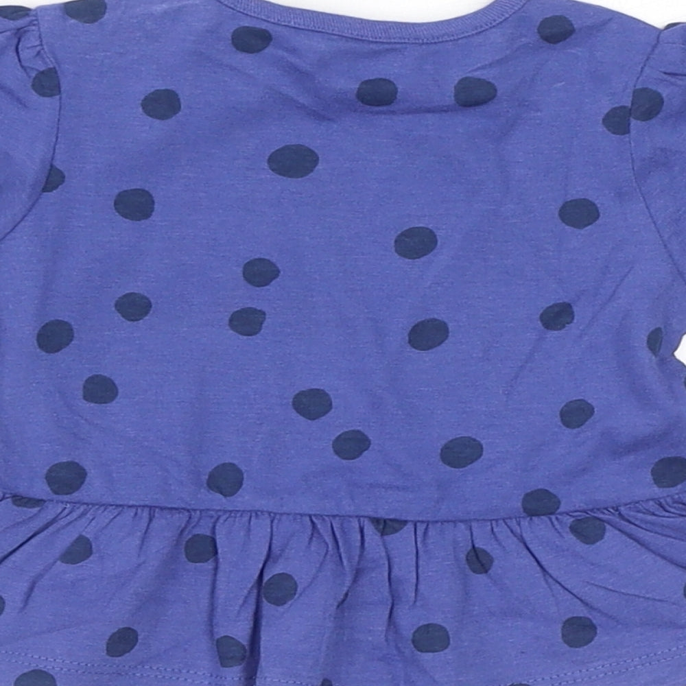 Marks and Spencer Baby Blue Polka Dot Cotton Basic T-Shirt Size 0-3 Months Round Neck Pullover