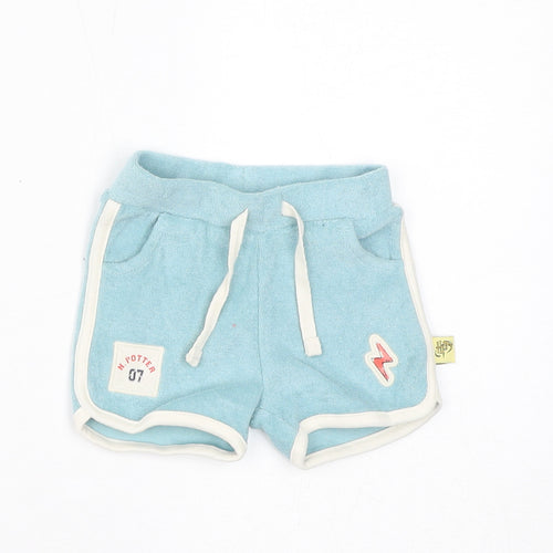 Marks and Spencer Boys Blue Cotton Jogger Trousers Size 3-6 Months Drawstring - Harry Potter, Inside Leg 2in