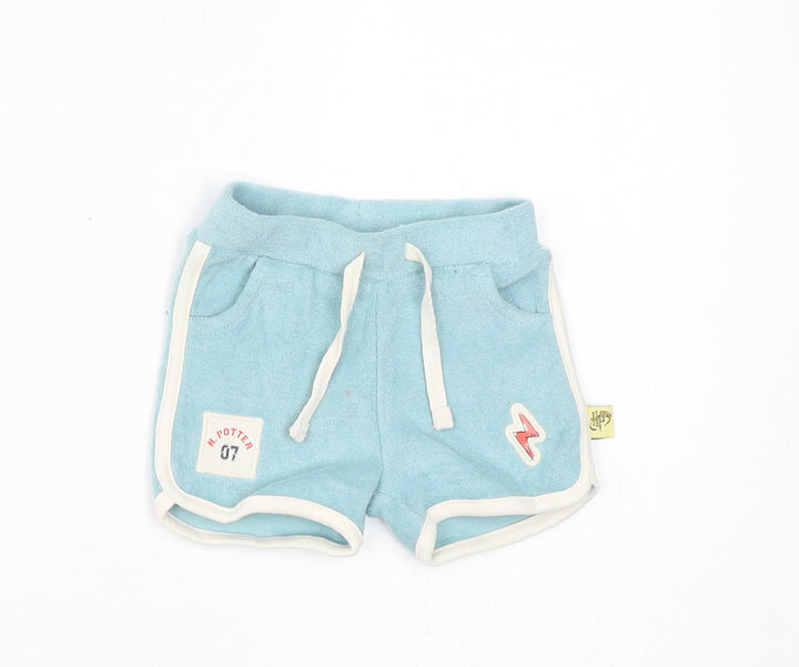 Marks and Spencer Boys Blue Cotton Jogger Trousers Size 3-6 Months Drawstring - Harry Potter, Inside Leg 2in