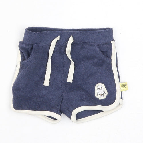 Marks and Spencer Boys Blue Cotton Cropped Trousers Size 3-6 Months Drawstring - Harry Potter, Inside Leg 2in