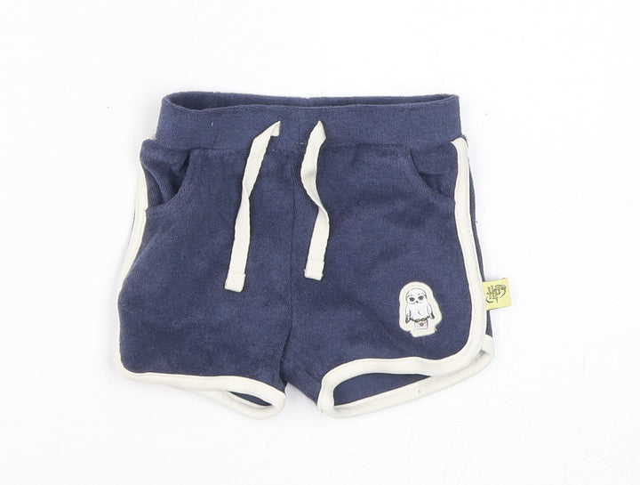 Marks and Spencer Boys Blue Cotton Cropped Trousers Size 3-6 Months Drawstring - Harry Potter, Inside Leg 2in