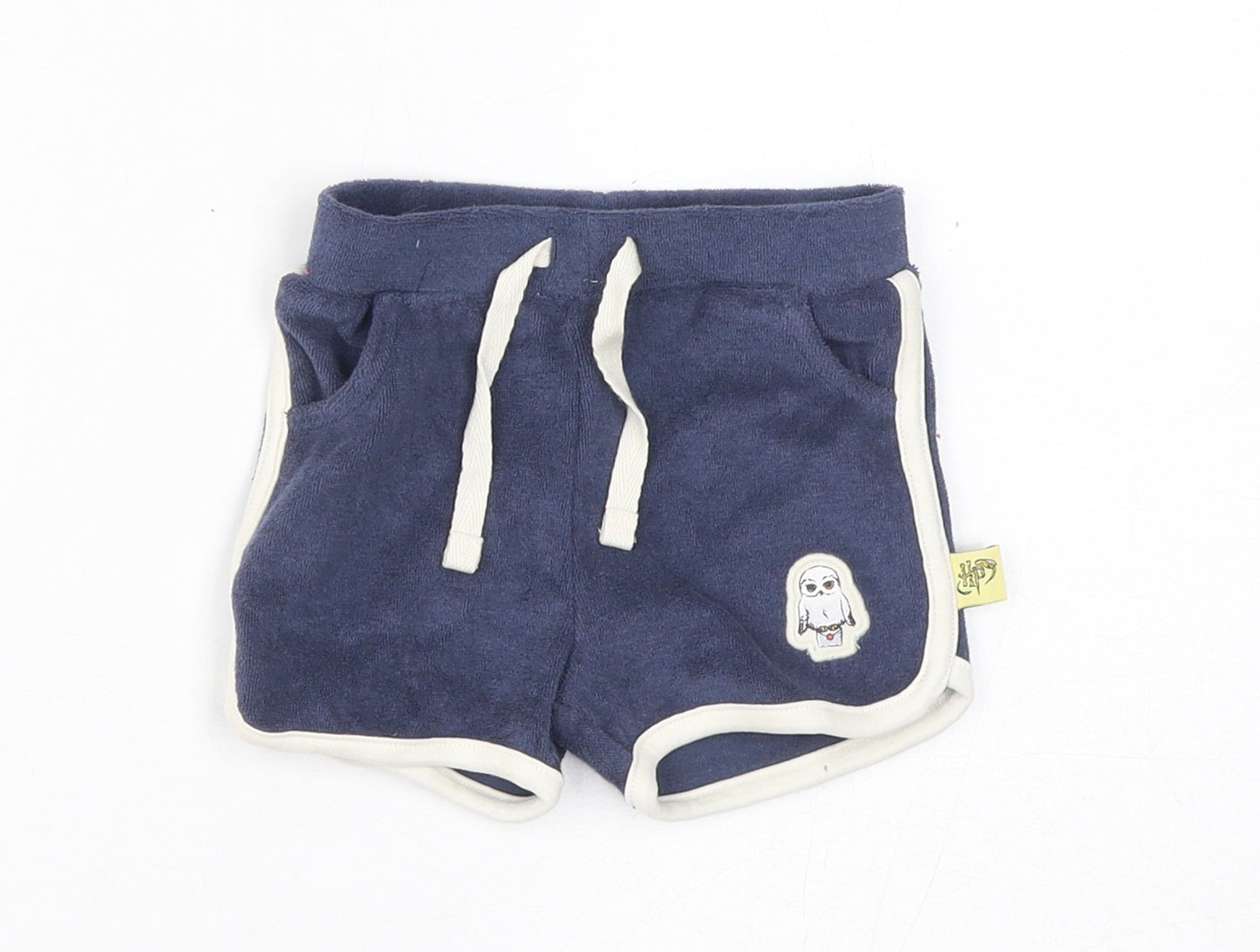 Marks and Spencer Boys Blue Cotton Cropped Trousers Size 3-6 Months Drawstring - Harry Potter, Inside Leg 2in