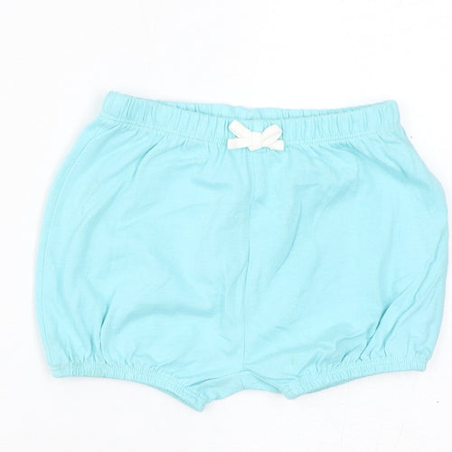 Marks and Spencer Girls Blue Cotton Cropped Trousers Size 9-12 Months Drawstring - Inside Leg 2in