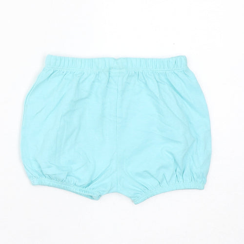 Marks and Spencer Girls Blue Cotton Cropped Trousers Size 9-12 Months Drawstring - Inside Leg 2in