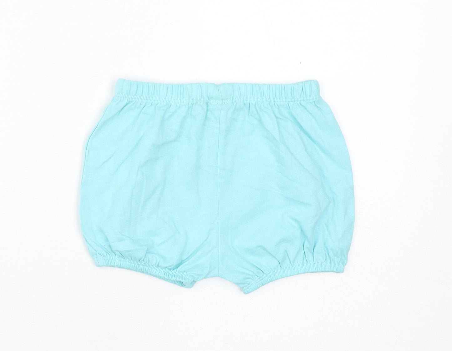 Marks and Spencer Girls Blue Cotton Cropped Trousers Size 9-12 Months Drawstring - Inside Leg 2in