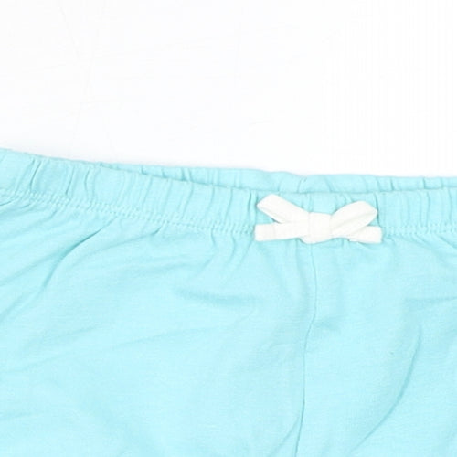 Marks and Spencer Girls Blue Cotton Cropped Trousers Size 9-12 Months Drawstring - Inside Leg 2in