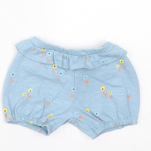 Marks and Spencer Boys Blue Floral Cotton Cropped Trousers Size 0-3 Months Pullover - 1 Month, Inside Leg 2in