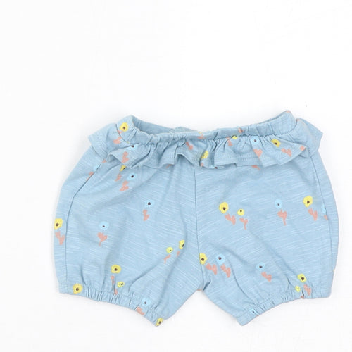 Marks and Spencer Boys Blue Floral Cotton Cropped Trousers Size 0-3 Months Pullover - 1 Month, Inside Leg 2in