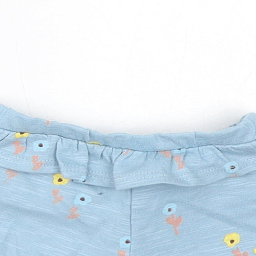 Marks and Spencer Boys Blue Floral Cotton Cropped Trousers Size 0-3 Months Pullover - 1 Month, Inside Leg 2in