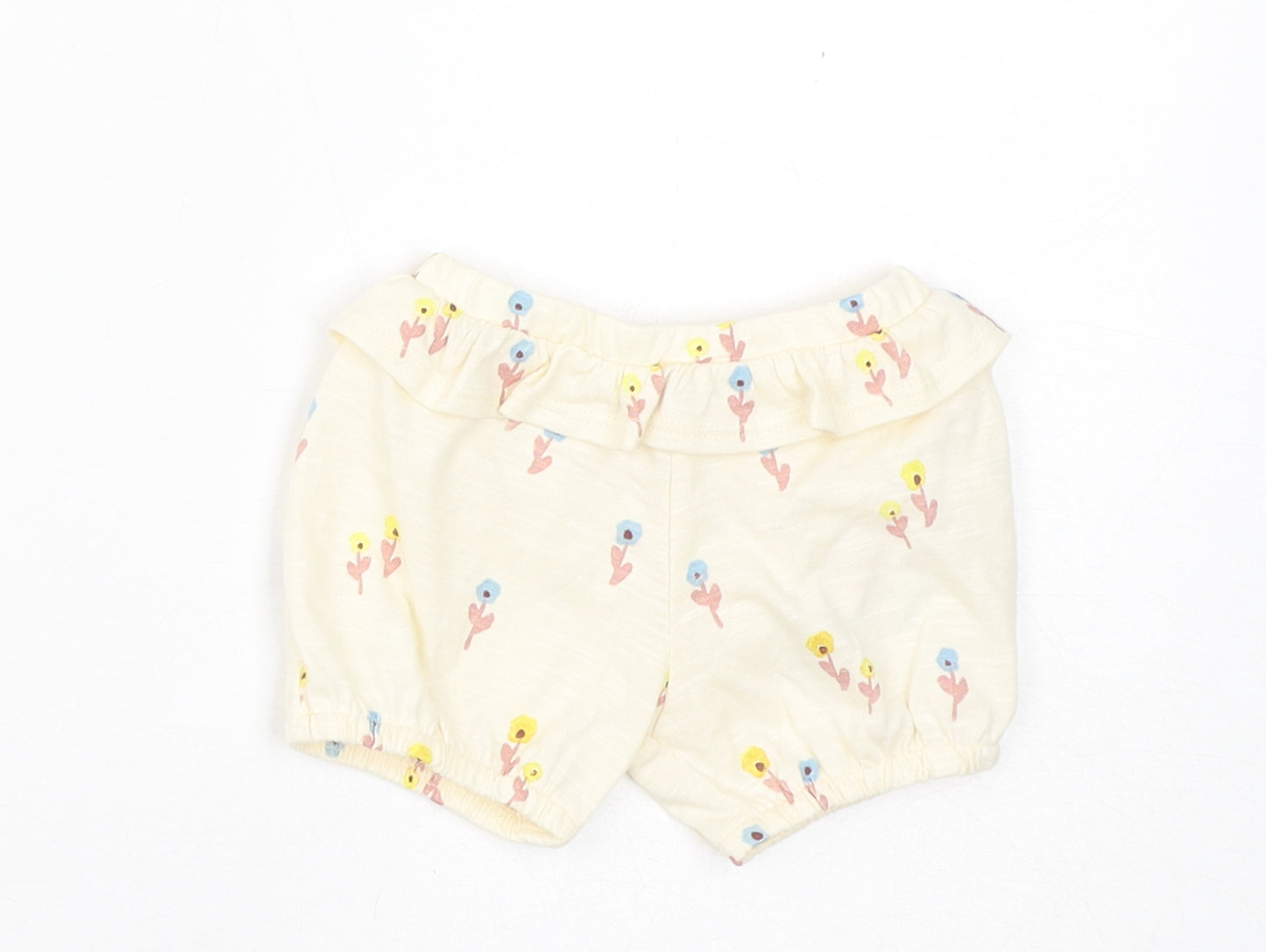 Marks and Spencer Girls Yellow Floral Cotton Cropped Trousers Size 0-3 Months Pullover - 1 Month, Inside Leg 2in