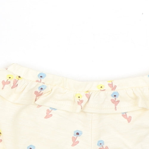 Marks and Spencer Girls Yellow Floral Cotton Cropped Trousers Size 0-3 Months Pullover - 1 Month, Inside Leg 2in