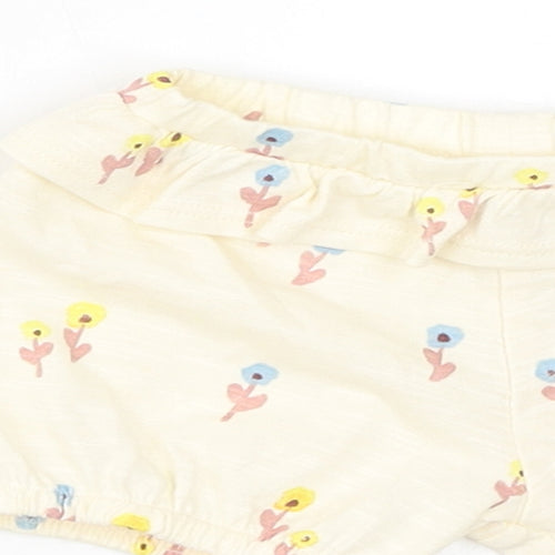 Marks and Spencer Girls Yellow Floral Cotton Cropped Trousers Size 0-3 Months Pullover - 1 Month, Inside Leg 2in
