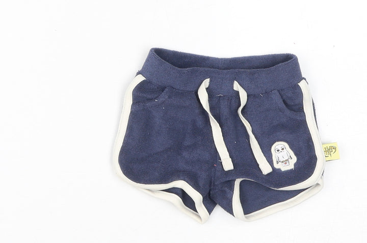 Marks and Spencer Boys Blue Cotton Cropped Trousers Size 0-3 Months Drawstring - Harry Potter, 1 month, Inside Leg 2in
