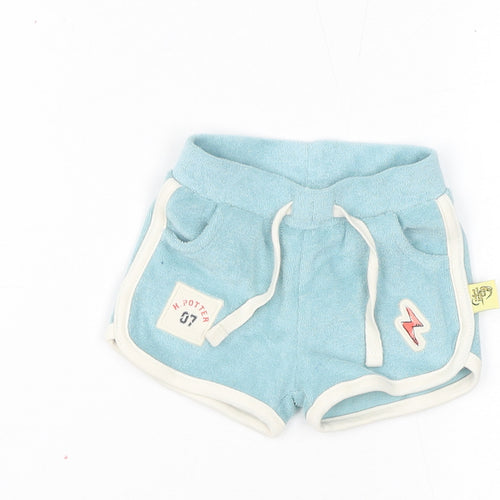 Marks and Spencer Boys Blue Cotton Cropped Trousers Size 3-6 Months Drawstring - Inside Leg 2in