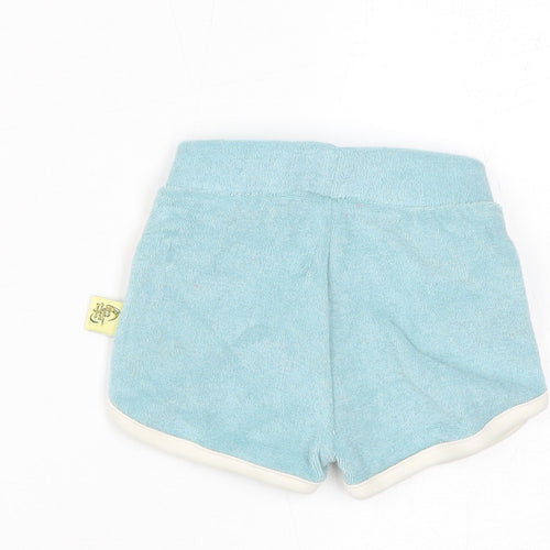 Marks and Spencer Boys Blue Cotton Cropped Trousers Size 3-6 Months Drawstring - Inside Leg 2in