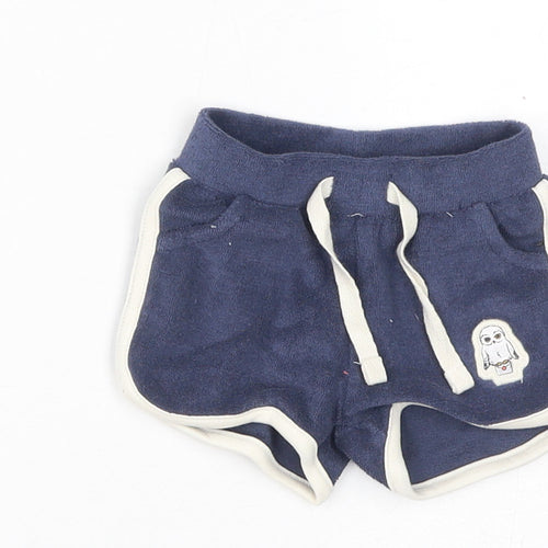 Marks and Spencer Boys Blue Cotton Jogger Trousers Size 3-6 Months Drawstring - Inside Leg 2in