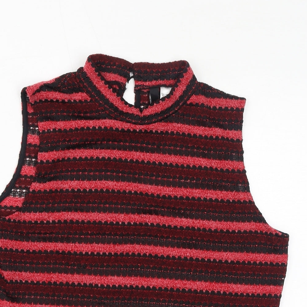 Divided by H&M Womens Red Striped Polyester Basic Tank Size M Mock Neck - Sparkle