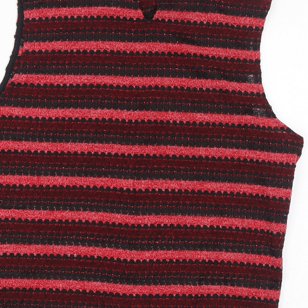 Divided by H&M Womens Red Striped Polyester Basic Tank Size M Mock Neck - Sparkle