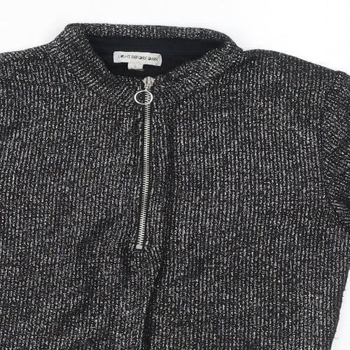 Light before Dark Womens Black Viscose Cropped T-Shirt Size S Round Neck - Sparkle Zip Front