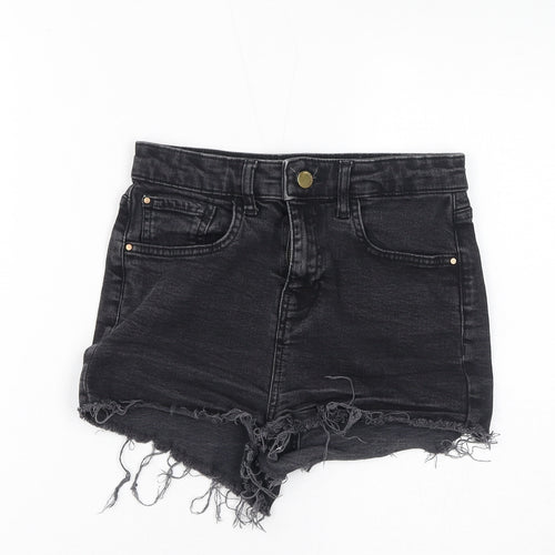 River Island Womens Black Cotton Hot Pants Shorts Size 10 L3 in Regular Zip - Distressed