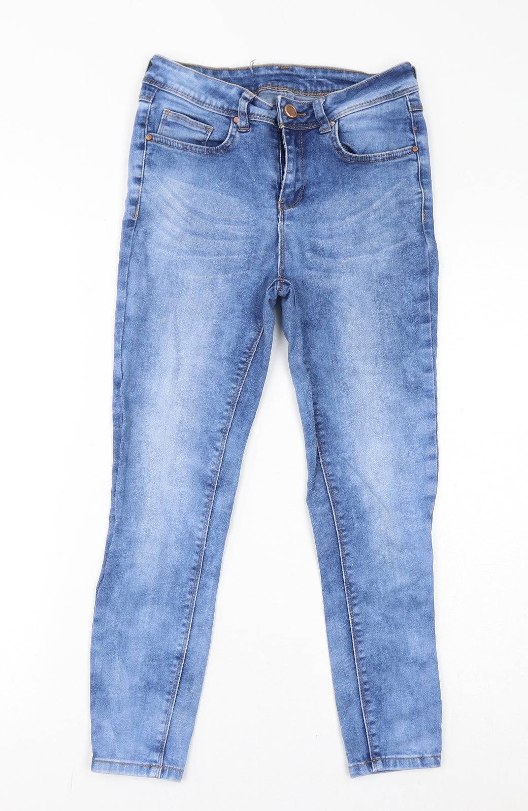 New Look Womens Blue Cotton Skinny Jeans Size 10 L23 in Regular Zip - Acid Wash