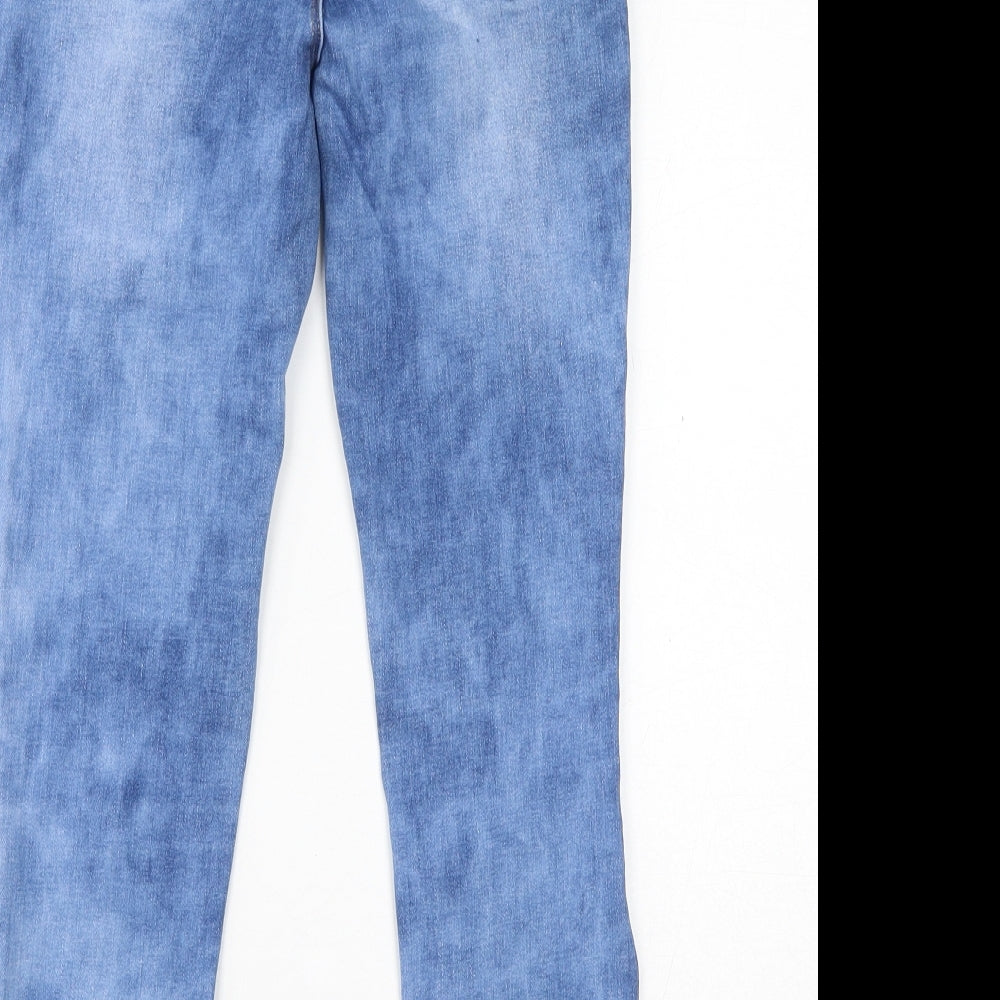 New Look Womens Blue Cotton Skinny Jeans Size 10 L23 in Regular Zip - Acid Wash
