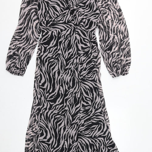 Dorothy Perkins Womens Pink Animal Print Polyester A-Line Size 12 V-Neck Pullover - Zebra