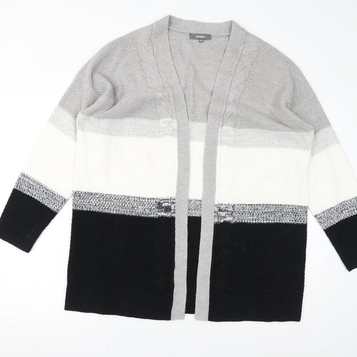 Studio Womens Grey V-Neck Acrylic Cardigan Jumper Size 16 - Colourblock, Size 16-18