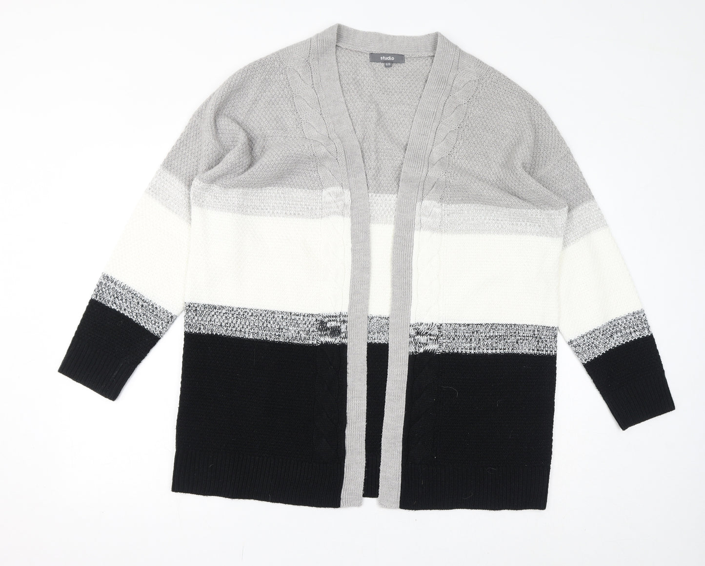 Studio Womens Grey V-Neck Acrylic Cardigan Jumper Size 16 - Colourblock, Size 16-18