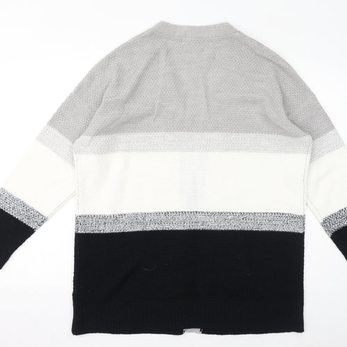 Studio Womens Grey V-Neck Acrylic Cardigan Jumper Size 16 - Colourblock, Size 16-18