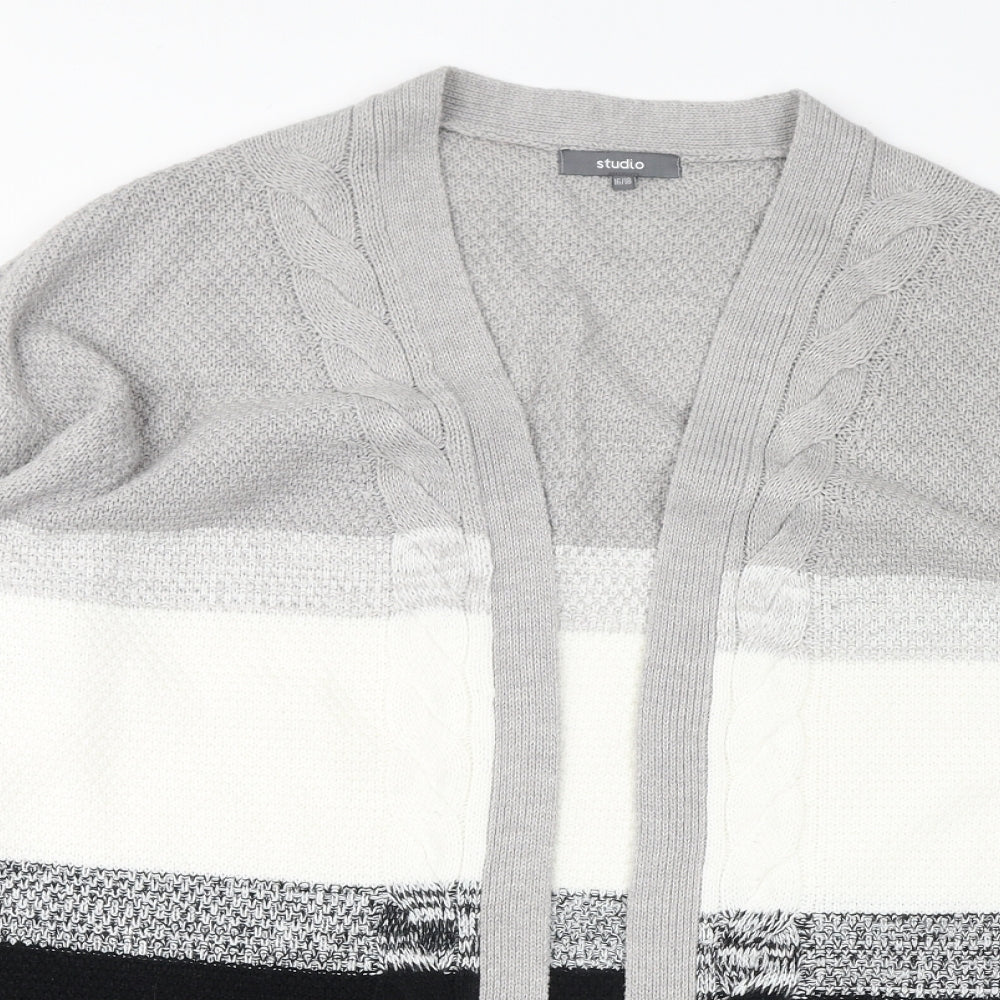 Studio Womens Grey V-Neck Acrylic Cardigan Jumper Size 16 - Colourblock, Size 16-18