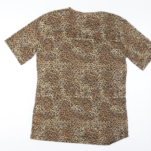 Gerry Weber Womens Brown Animal Print Polyester Basic T-Shirt Size 10 Round Neck - Leopard Print