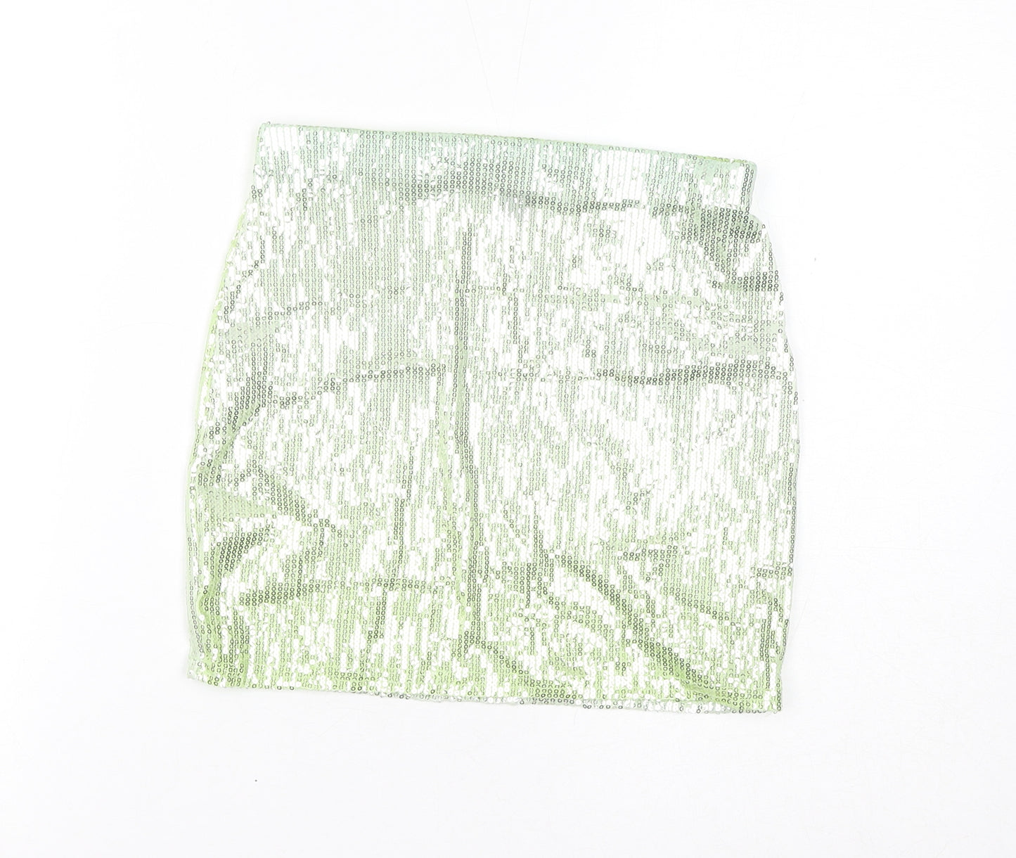 PRETTYLITTLETHING Womens Green Polyester Mini Skirt Size 6 - Sequins, Gradient